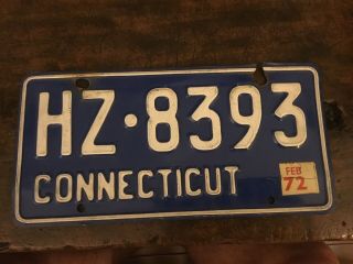 Vintage 1972 Connecticut Ct License Plate.  1966 Base Plate.  Hz - 8393
