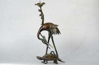 Japanese Antique Bronze Bird&gui Edo Era Copper Statue Sculpture