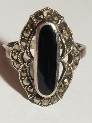 Vintage Sterling Silver Oval Black Onyx Women 