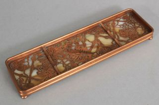 Antique Tiffany Studios NY Bronze Grapevine Slag Glass Desktop Pen Tray 1004 3