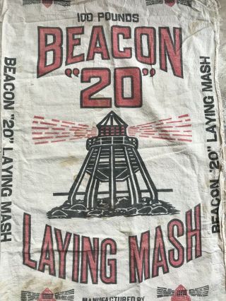 Vintage Beacon 20 Laying Mash Feed Sack 100 Lbs Cloth Bag 20 " X 36 "