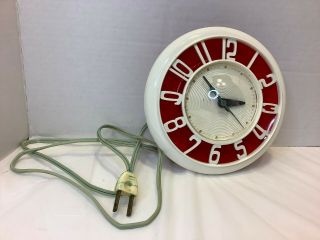 Vintage General Electric Wall Clock Telechron Red White Model 2h45 115 Volts