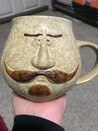 Pottery Craft Usa Coffee Mug Raised Face Mustache Man Vintage Stoneware