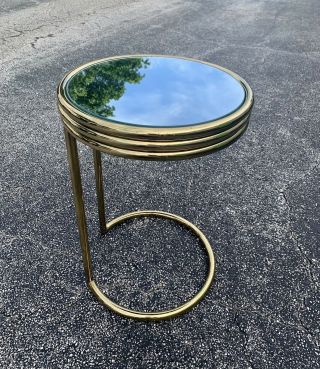 Milo Baughman Style Brass And Mirror Circular Side Table