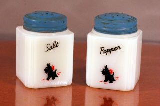 Vintage Scottie Dog White Milk Glass Salt &pepper Shakers Mckee Tipp Usa Scotty