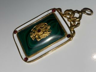 VERY LARGE ANTIQUE RUSSIAN SILVER PENDANT WITH RUBY CABACHON AND MALACHITE 3