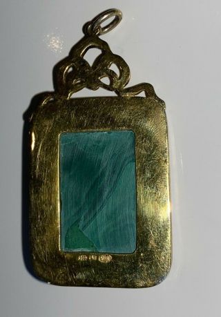 VERY LARGE ANTIQUE RUSSIAN SILVER PENDANT WITH RUBY CABACHON AND MALACHITE 4