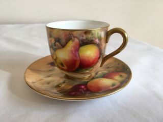 Antique Royal Worcester Hand Painted Fruit Cup & Saucer Signed W.  J Bagnall 1896
