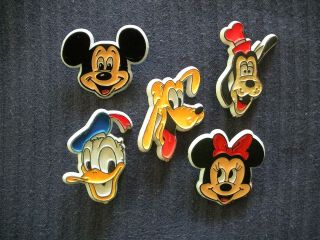 Set Of 5 Vintage Disney Character Lapel Pins Mickey,  Minnie,  Pluto,  Donald Goofy