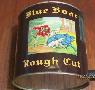 Vintage Blue Boar Rough Cut 5 Inch tobacco Tin Can American Tobacco Co Virginia 2
