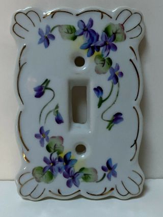 Vtg China Light Switch Plate/cover Hand - Painted Purple Violets Kelvin 