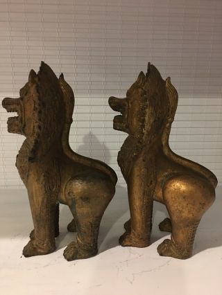 antique / vintage pair asian bronze temple guardian foo dog.  details 2