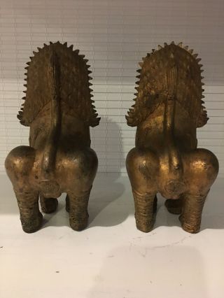 antique / vintage pair asian bronze temple guardian foo dog.  details 4
