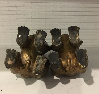 antique / vintage pair asian bronze temple guardian foo dog.  details 5