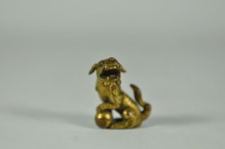 Fine Old Chinese Burmese Opium Weight Gilt Gold Bronze Foo Dog Scholar Art