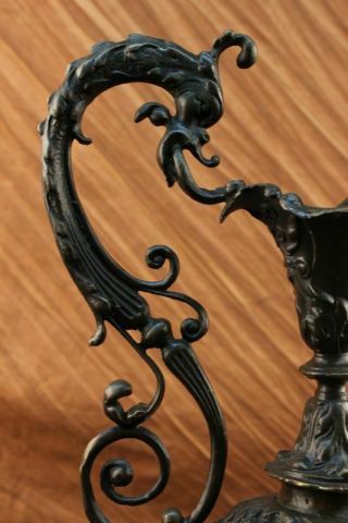 Vintage Victorian Lion Griffin Gothic Centerpice Mantle Vase Real Bronze Statue 6
