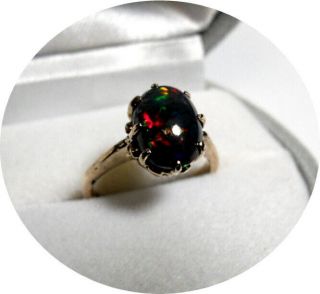 Australian Black Opal Ring - Multi Colors - Vintage 14k Yel.  Gold Filigree Mtg.  -