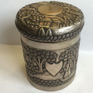 Antique Indian Colonial Solid Silver Box Jar Possibly Tea Caddy 9cm X 7.  5cm