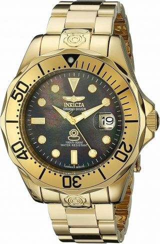 Invicta Men 300m Grand Diver Nh35a Automatic 18k Gold Ip High Polished Watch