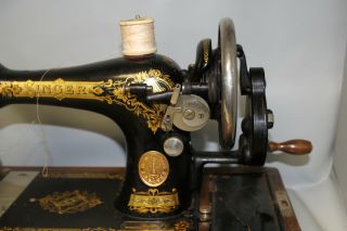 Antique Singer Model No.  28 Hand Crank Sewing Machine w/ Wooden Case Box 5
