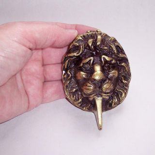 Vintage Antique BRASS LIONS HEAD Escutcheon DOOR KNOCKER 2