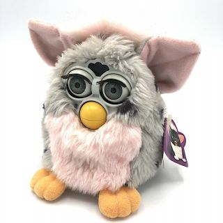 Vintage Furby 1998 Gray Black Spots Pink Belly Leopard Tags Instructions