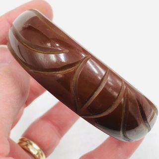 Vtg Carved Bakelite Bangle Bracelet Chocolate Brown 3/4” Wide 27.  9 Grams