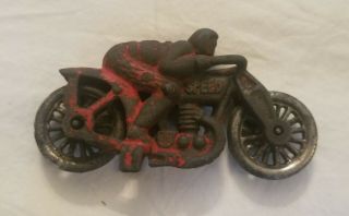 Antique Red Hubley 5 Speed Motorcycle Cast Iron Toy Racer Racing Nickel Wheels