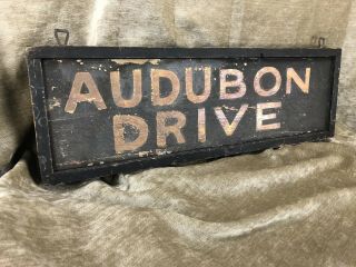 Antique Vintage Smaltz Painted Wood Trade Road Sign Advertising Audubon Drive