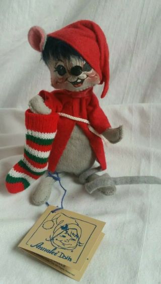 Vintage Annalee Doll 1988 Christmas Mouse With Knit Stocking ☆nice