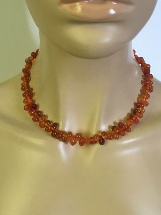 Vintage Amber Candy - Cane Orange Yellow Teardrop Bead Cluster Necklace 18”