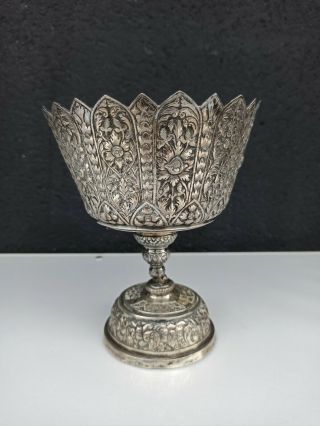 Antique 19th Thai Burmese Sterling Silver Repousse Enamel Bowl Siam,  Butter,  Lamp