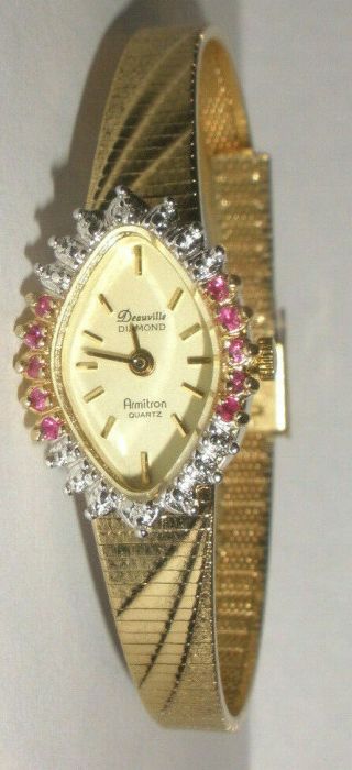 Vintage Lady`s Deauville Armitron Quartz Ruby Wristwatch Watch Runs