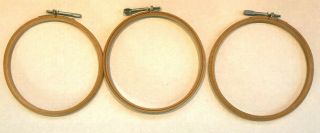 3 Vintage Monarch Round Wood Embroidery Hoops 6 Inch No Felt Screw Tension 2