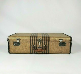 Vintage Suitcase Striped Tweed 24” Samson Samsonite Luggage Antique 1930s
