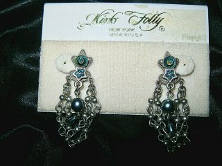 Kirks Folly Vintage/very Rare/signed " Dangling Pierced Earrings In Silver - Tone "