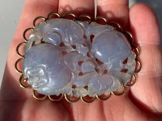 9ct Gold Chinese Antique Cavred Jade Panel Brooch Circa 1900