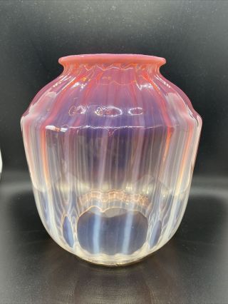 Antique Victorian Cranberry Pink Glass Oil Lamp Shade Opalescent Vintage Large