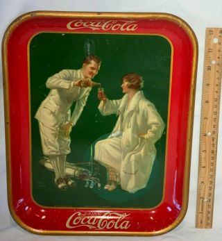 Antique Coca Cola 1926 Soda Fountain Coke Tray Tin Litho Sign Golfer Fred Mizen