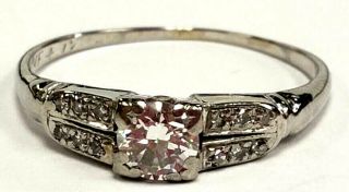 Antique Dated 4 - 17 18k White Gold.  38 J Vs Diamond Engagement Ring Art Deco Old