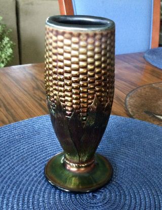 Northwood Corn Vase Antique Carnival Glass Fiery Iridescent Amethyst Purple
