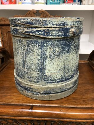 Antique Wooden Painted Sugar Bucket - Firkin - Four Finger Lap