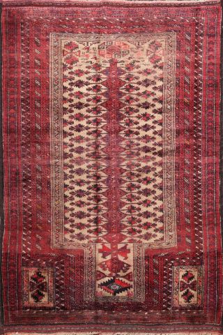 Vintage Geometric Tribal Balouch Afghan Area Rug Hand - Knotted Foyer Carpet 4 