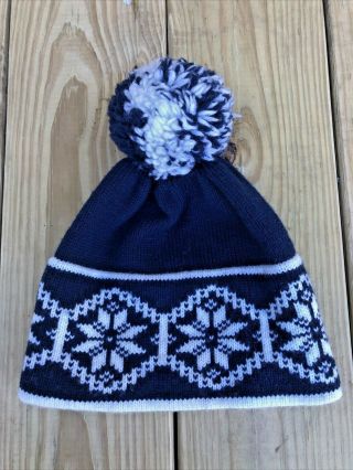 Vintage Kipi Of Maine - Made For Skandinavia Knit Ski Hat Cap Navy Blue White