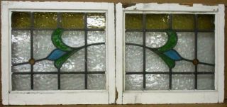 Old English Stained Glass Windows Pretty Leaf Design 23.  5 " X 21.  5 " Each