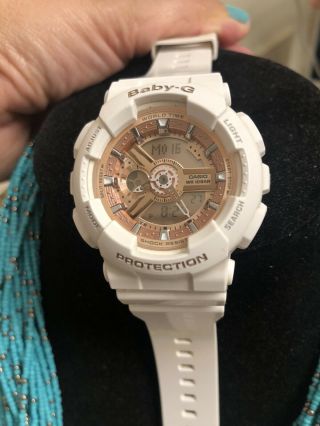 Casio Baby G Shock Womens Watch,  White And Rose Gold