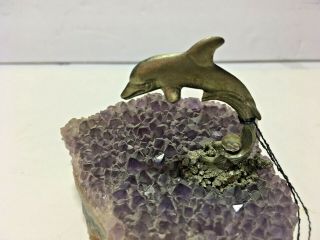 Vtg Retro Amethyst Gemstone Pewter Dolphin Collectible Art Deco Canada 2