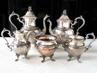 Vintage Silver Plate Tea Service Set Berry Finial Silver On Copper Goldfeder Sil