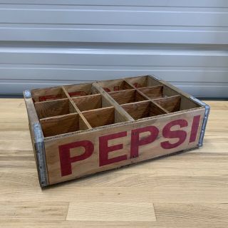 Vintage Wooden Pepsi Cola Bottle Soda Crate Carrier Caddy Red Lettering Fresno