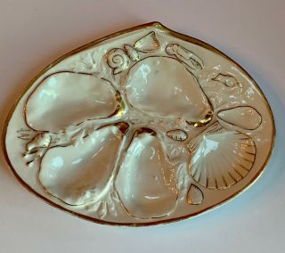 Antique Union Porcelain Oyster Plate White Gold 19th Century
